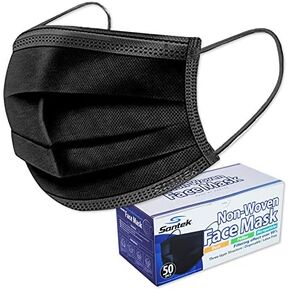 Black Mask Disposable 3-Ply Filter – ASTM Level 2 Non-woven Breathable Comfortable Facemasks for Men & Women Adults 50 Pcs (50 Pcs x 1 Box) Black