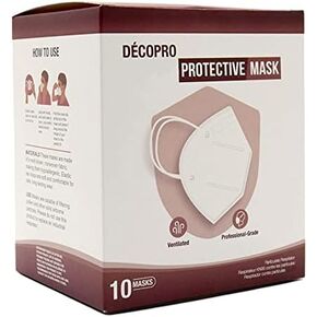 Pack of 10 Disposable Face Masks Mouth and Nose Safety Protection, 5-Layer Filter Barrier/Manufactured for and Sold Exclusively by DecoPro