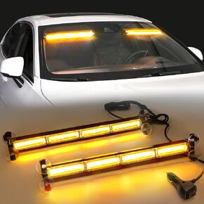 2PCS 17" COB LED Traffic Advisor Light Bar 23 Flash Modes Emergency Strobe Light High Intensity Super Bright Safety Warning Lights with 12V Cigar Lighter, for Vehicles Car Trucks (Amber)