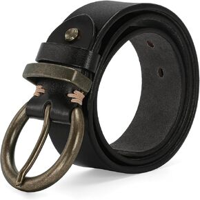Women's 1.5" Wide Leather Belt with Large Brass Buckle - Trendy Vintage Style for Jeans and Pants
