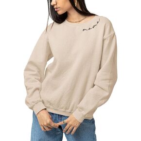 Embroidered Mama Sweatshirt for Women Crewneck Loose Fit Mama Sweatshirt Long Sleeve Casual Pullover Tops