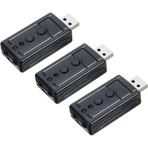 MECCANIXITY 3 Pcs USB Sound Card, USB to 3.5mm Jack Audio Adapter Support Virtual 7.1 Surround Sound Black