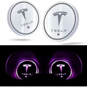 أضواء حامل أكواب السيارة لطراز تيسلا Y 3 X S، حامل أكواب متغير 7 ألوان، وسادات سجادات الأكواب، ملحقات السيارة بإضاءة LED للشحن عبر USB (قطعتان) in Kuwait