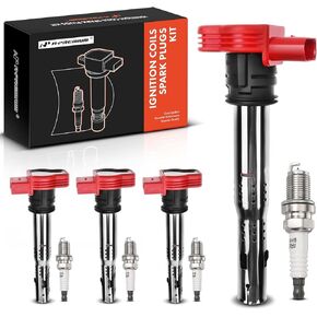 A-Premium Set of 4 Ignition Coil Pack and Iridium Spark Plugs Compatible with Audi A4 A5 A6 A7 A8 Quattro Q5 Q7 R8 S4 S5 S6 S8 Porsche Cayenne Panamera Volkswagen