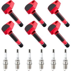 CarBole UF242 Ignition Coils and Iridium Spark Plug Set Fit for Honda Accord Odyssey, Acura TL CL RL 3.0L 3.2L 3.5L V6 (Pack of 6PCS)