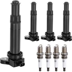 Ignition Coil Pack & Spark Plugs Fit for 1.6L 1.6 Hyundai Accent Kia Rio Rio5 5 2006 2007 2008 2009 2010 2011, UF499 C1543, Set of 4