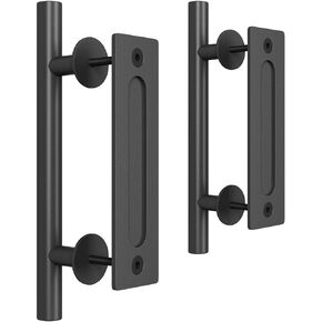 SMARTSTANDARD 2PCS 12" Pull and Flush Barn Door Handle Set, Large Rustic Two-Side Design, for Gates Garages Sheds Furniture, Black, Square
