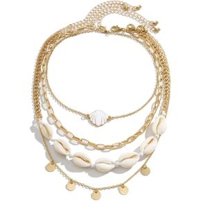 صدف قلادة الذهب نجم البحر قلادة البوهيمي الشاطئ تقليد قلادات اللؤلؤ للنساء الفتيات الصيف الطبقات الترتر نجم البحر قذيفة مطرز المختنق قلادة حزب عطلة مجوهرات هدايا in Kuwait