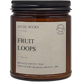 Handmade Fruit Loops Candle - Natural Coconut Beeswax Candles, Clean Burn, USDA Certified, Citrus Fruit Vanilla Candle, Long Lasting Fragrance