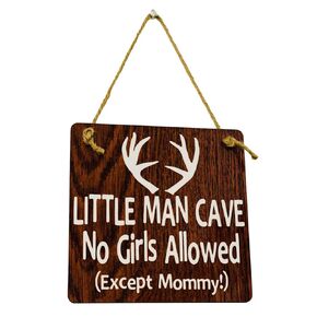 Little Man Cave No Girls Allowed Door Hanger - Antlers - Rustic Wooden Nursery Decor - Boys Room Decor - Baby Shower Gift