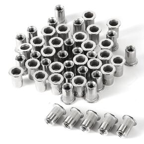 50pcs 1/4-20Rivet Nuts, Stainless Steel Insert Nut Nut Insert Assortment Clinching Pressure Rivet Nut for Automotive Electrical and Industrial Products