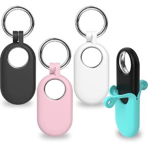 for Samsung Galaxy SmartTag2 Case, 2 Pack Silicone Case Tag Tracker Holder for Galaxy Smart Tag 2 with Key Ring, GPS Finder Holder for Wallet, Key, Luggage, Pet(Black, Blue)