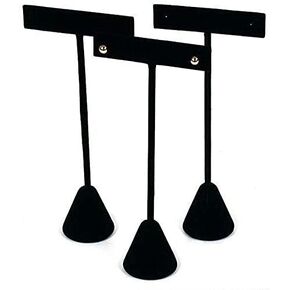 3 Black Velvet Earring T Stand Showcase Displays 5.75"