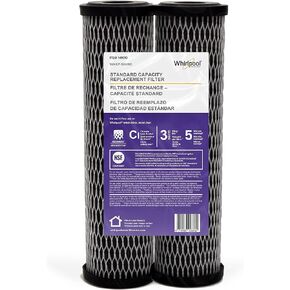 فلتر بديل Whirlpool CTO WHKF-WHWC، خرطوشة تغليف كربون 10 × 2.5 بوصة تقلل من طعم ورائحة الكلور، 5 ميكرون NSF معتمد لترشيح الرواسب المنزلية بالكامل أو نظام الشرب تحت المغسلة