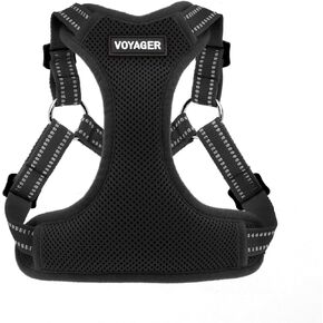 Voyager Adjustable Dog Vest Harness Breathable No Pull Harness for Small, Medium, Large Dogs, Heavy Duty Harness for Walking, Jogging, Easy Step-in, Reflective Stripes - (Black), L