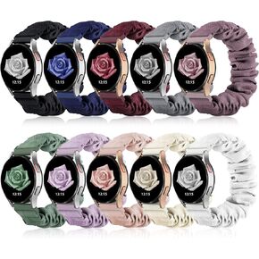 Compatible with Samsung Galaxy Watch 6 Band/Galaxy Watch 5 Band/Galalxy Watch 4 Band/Galaxy Watch Active 2/Galaxy Watch 5 pro Band 40mm 44m,20mm Quick Release Scrunchie Strap Stretchy Cute Elastic Replacement Fabric Band Women (10-Pack)