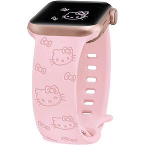 Engraved Band Compatible with Apple Watch Bands 40mm 41mm 42mm 44mm 45mm 38mm 49mm for Women, Cute Cartoon Cat Soft Silicone Strap for iWatch bands Series 9 8 7 6 5 4 3 2 1 SE