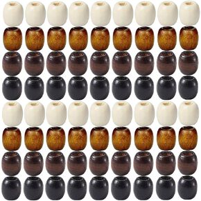 200Pcs Large Hole Barrel Wood European Loose Beads 4 Colors Natural Wooden Dreadlock Hair Braid Beads for Hair Braids Jewelry Bracelet Necklace Making 16x16-17mm