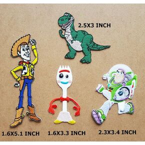 Lot of 4 Woody Cartoon Movie Patch Forky Embroidered Iron on Patch T Rex Dinosaur Animal Children Kid Patch Clothes Bag T-Shirt Jeans Biker Badge Applique Iron on/Sew On Patch