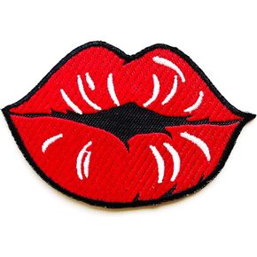 TH Pretty Red Lips Lipstick Sexy Girls Lady Kiss Sew Iron on Embroidered Applique Badge Sign Patch Clothing