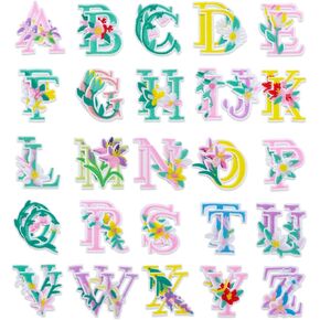 Yolev 52pcs Iron On Letter Patches, A-Z Flower Embroidery Alphabet Patches Sew Embroidered Patches, Alphabet Patches for Clothing Backpacks Hats Shirts