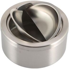 1pc Stainless Steel Cigarette Lidded Ashtray Silver Round Windproof Ashtray with Cover Portable Outdoor Accessories