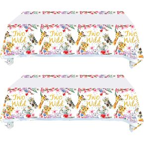 2 Pack Two Wild Tablecloth, Two Wild Birthday Party Supplies Decorations for Girl–Two Wild Party Table Cover Safari Jungle Theme 2nd Birthday Decorations(70.8" x 42.5")