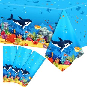 3pcs Under The Sea Party Tablecloths 106x54 Inch Ocean Animal Shark Plastic Table Cover Ocean Waves Bubble Party Table Cloths for Baby Shower Beach Pool Underwater Birthday Party Decorations Supplies