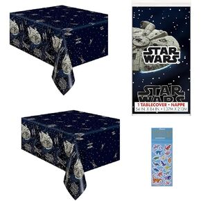 Unique Star Wars Classic Birthday Party Supplies Bundle Pack Includes 2 Plastic Table Covers and 1 Dinosaur Sticker Sheet
