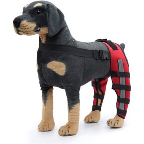 Dog Knee Brace Adjustable Dog Double Rear Leg Brace with Metal Hinged Flexible Support and Reflective Seat Belts Dog Acl Brace Hind Leg Red (XS)