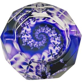 Beautiful Colorful Transparent Octangle Shape Diameter 3.9" Cigar Cigarette Crystal Glass Ashtrays with 4 Grooves Home Office Tabletop Desk Decoration (Purple Flowers)