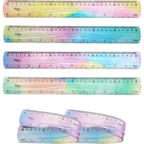 4pcs Flexible Rulers for School, 12 Inch/30 cm Bendable Rulers Soft Plastic Bendy Ruler Bulk Gradient Colorful Flex Ruler Set with Inches and Metric for Students Kids Classroom Office