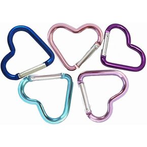 Heart Shaped Carabiner Hook, Aluminum Alloy Snap Clip Key Holder, Keychain Tool for Fishing Camping Hiking Backpack Accessory (10 Pack Random color)
