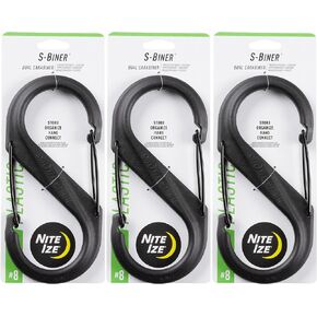 Nite Ize S-Biner Plastic Dual Carabiner - Size 8 - Black - 3 Count (3 Pack)