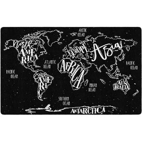 Flagship Carpets Modern World Map Area Rug for Classroom, Office, Home and School Playroom Mat, Kids Bedroom Carpet, 7'6" x 12', Black