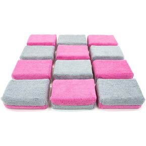 Autofiber Thick [Saver Applicator Terry] Ceramic Coating Applicator Sponge | 12 Pack | with Plastic Barrier to Reduce Product Waste. (Blue/Gray)