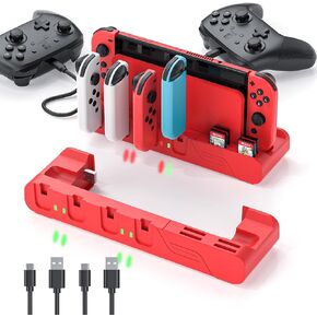 Switch Controller Charger Dock Compatible with Nintendo Switch & Switch OLED Model Joycons, MLIFEMFUL Switch Joycon Charging Dock Charges up to 6pcs Joycon with Game Card Storage Joycon Charger Stand