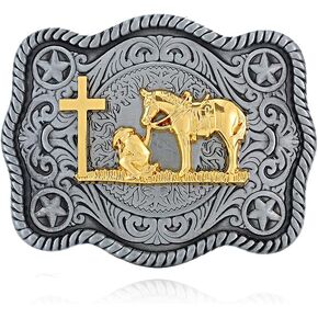 KDG Western Cowboy Belt Buckles Antique Copper Large Custom Belt Buckles Engraved Floral with Rope Edge Novelty Buckles