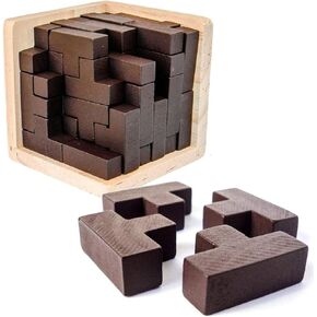 Wooden Brain Teaser Puzzles Box Brain Teasers Wooden Puzzle T-Shaped Geometric Intellectual Jigsaw Logic Cube Puzzles Mind Games for Kids and Adults