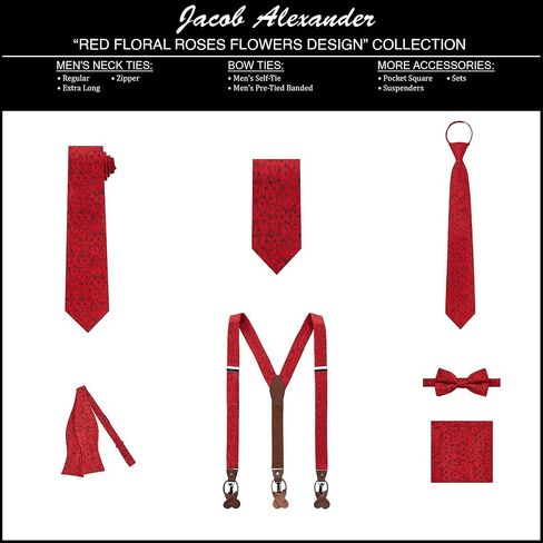 Jacob Alexander Men's Red Floral Roses Flowers Design Regular Length Neck Tie - Red in Saudi Arabia