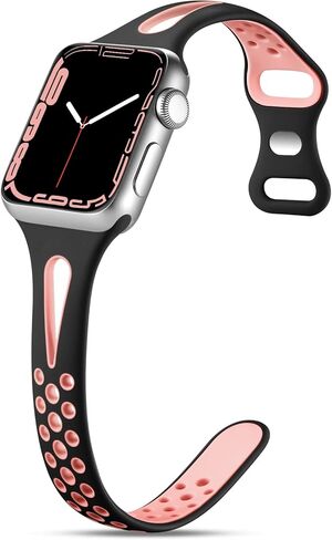 Getino Compatible with Apple Watch Band 40mm 38mm 41mm 42m 44mm 45mm 49mm for Women Men iwatch SE Ultra Series 9 8 7 6 5 4 3 2 1, Stylish Durable Breathable Soft Silicone Slim Sport Replacement Bands in Saudi Arabia