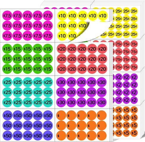 Garage Sale Stickers 1560 Count Yard Sale Price Stickers for Flea Market Retail Business 8 Bright Colors 16 Type Price Tags Stickers in Two Sizes | 1" and 3/4" in Diameter in Saudi Arabia