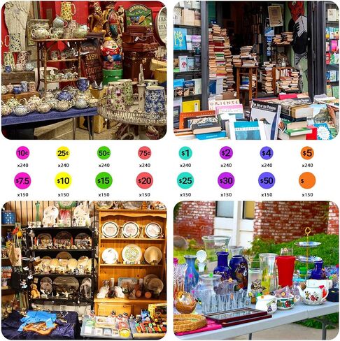 Garage Sale Stickers 1560 Count Yard Sale Price Stickers for Flea Market Retail Business 8 Bright Colors 16 Type Price Tags Stickers in Two Sizes | 1" and 3/4" in Diameter in Saudi Arabia
