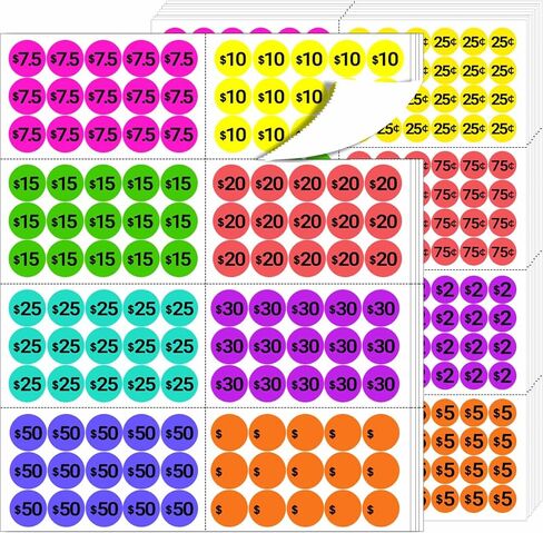 Garage Sale Stickers 1560 Count Yard Sale Price Stickers for Flea Market Retail Business 8 Bright Colors 16 Type Price Tags Stickers in Two Sizes | 1" and 3/4" in Diameter in Saudi Arabia