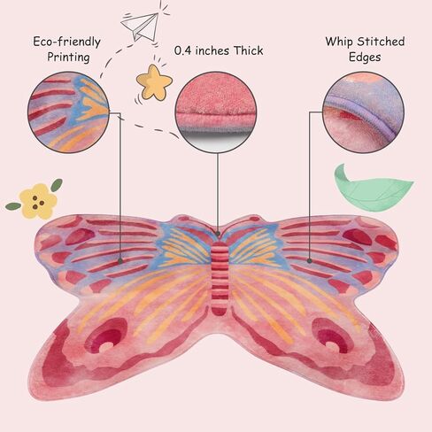 سجادة لايف بوكس ​​للأطفال على شكل فراشة لغرفة نوم البنات، سجادة حضانة قابلة للغسل مقاس 91.44 سم × 111.48 سم، سجادة ملونة غير قابلة للانزلاق لغرفة اللعب، سجادة أرضية فائقة النعومة لخيمة مدخل النوم، وردي in Kuwait