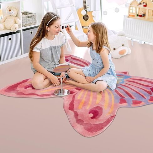 سجادة لايف بوكس ​​للأطفال على شكل فراشة لغرفة نوم البنات، سجادة حضانة قابلة للغسل مقاس 91.44 سم × 111.48 سم، سجادة ملونة غير قابلة للانزلاق لغرفة اللعب، سجادة أرضية فائقة النعومة لخيمة مدخل النوم، وردي in Kuwait