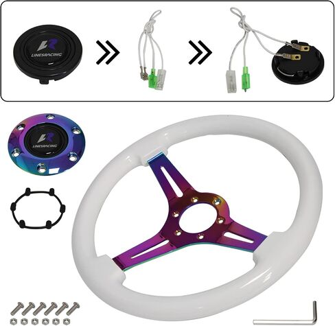14" 350mm Wood Steering Wheel 6 Bolts 1.75" Dish Chrome Spoke W/Horn Universal (white) in Saudi Arabia