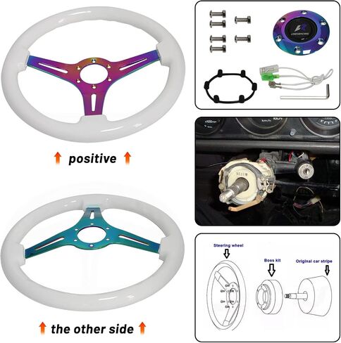 14" 350mm Wood Steering Wheel 6 Bolts 1.75" Dish Chrome Spoke W/Horn Universal (white) in Saudi Arabia