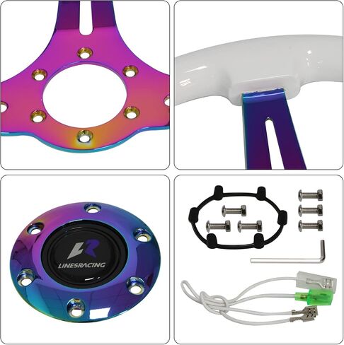 14" 350mm Wood Steering Wheel 6 Bolts 1.75" Dish Chrome Spoke W/Horn Universal (white) in Saudi Arabia