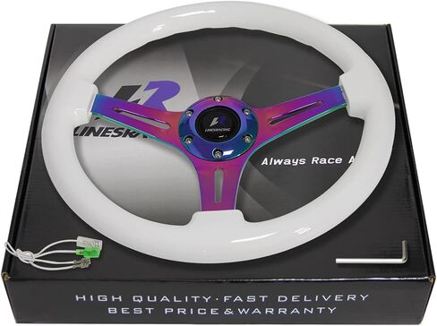 14" 350mm Wood Steering Wheel 6 Bolts 1.75" Dish Chrome Spoke W/Horn Universal (white) in Saudi Arabia